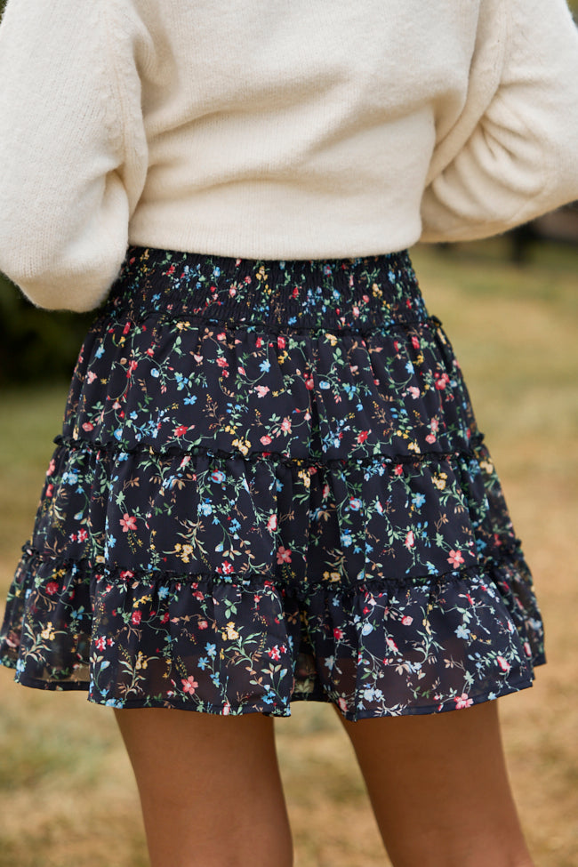 Through The Garden Black Multi Floral Skort