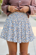 Through The Garden Cream/Blue Mini Skort