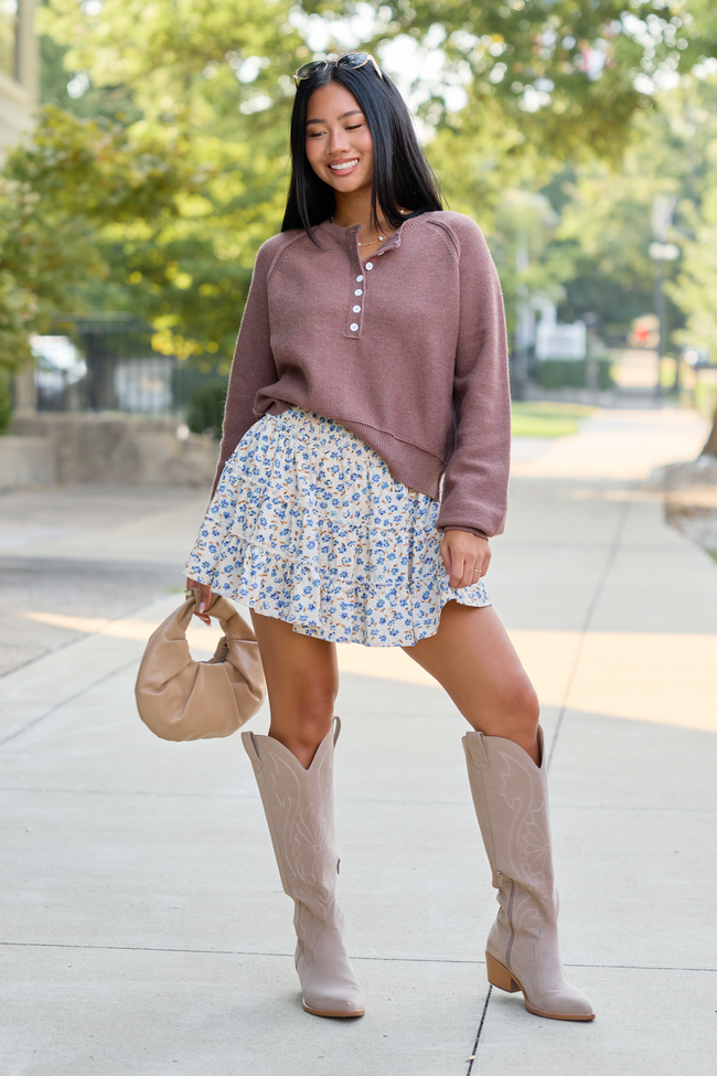 Through The Garden Cream/Blue Mini Skort