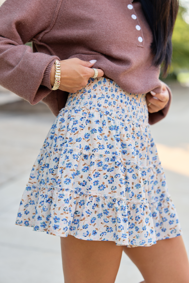 Through The Garden Cream/Blue Mini Skort