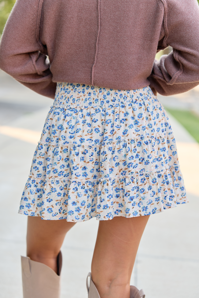 Through The Garden Cream/Blue Mini Skort