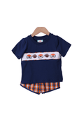 The Smocked Flamingo Apparel & Accessories Tigers Navy/Orange Checkered Short Set