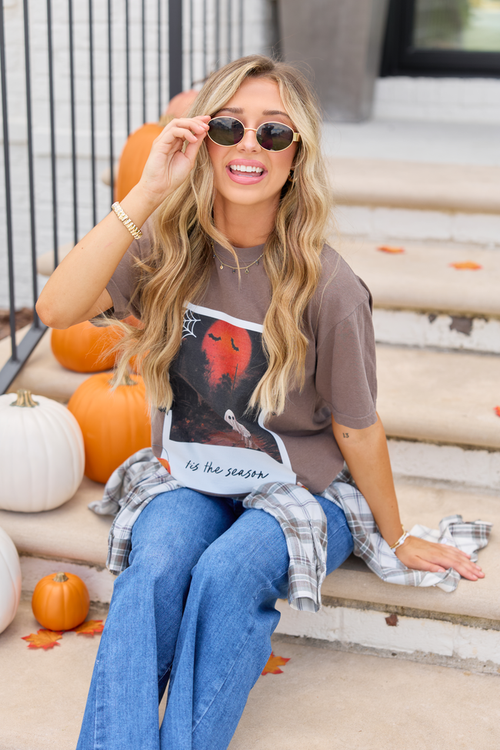 'Tis The Season Halloween Photo Print Brown Graphic Tee