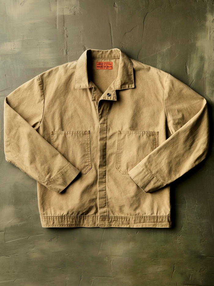 Dark Olive Green tracker jacket in washed khaki