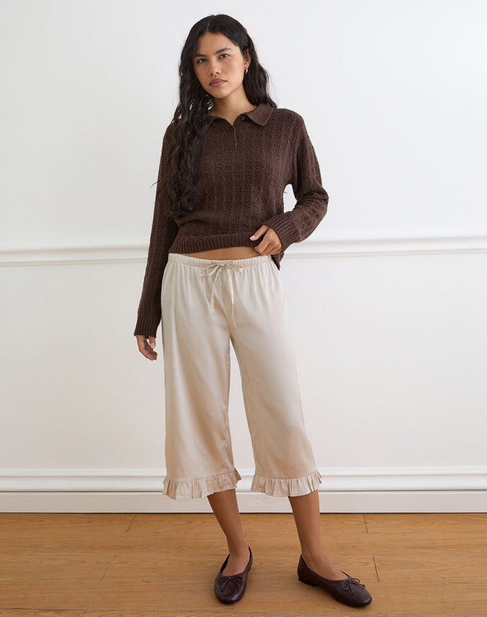 Image of Tunelia Capri Trouser in Satin Champagne