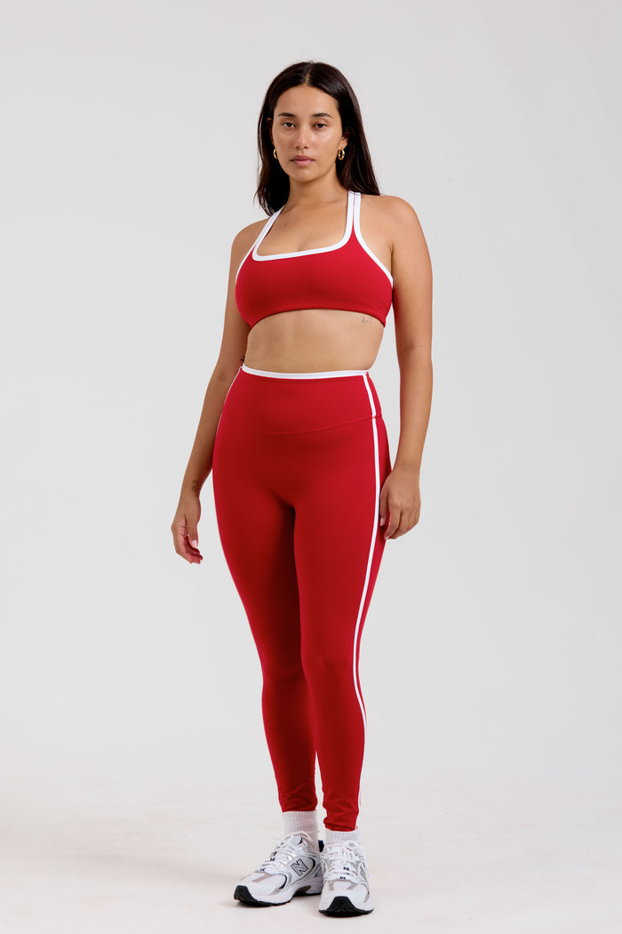 Two Tone Leggings - Cherry/White