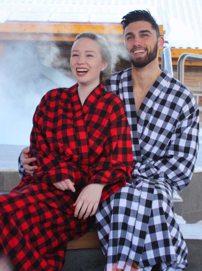 Unisex Kimino Flannel Robe in Red Black Buffalo Check