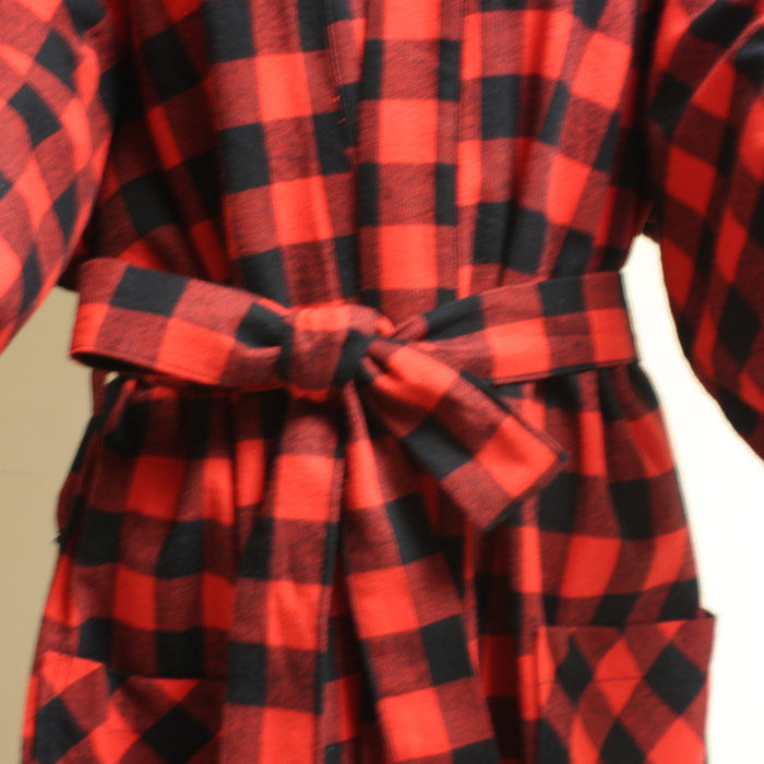 Unisex Kimino Flannel Robe in Red Black Buffalo Check