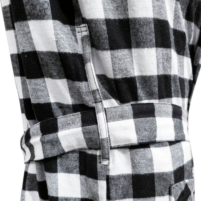 Unisex Kimono Flannel Robe in Black & White Buffalo Check