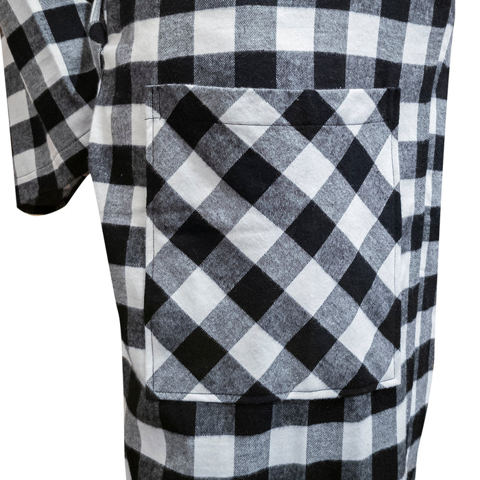 Unisex Kimono Flannel Robe in Black & White Buffalo Check