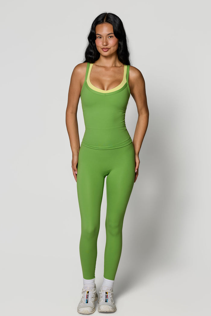 V Layered Tank - Moss/Lemon