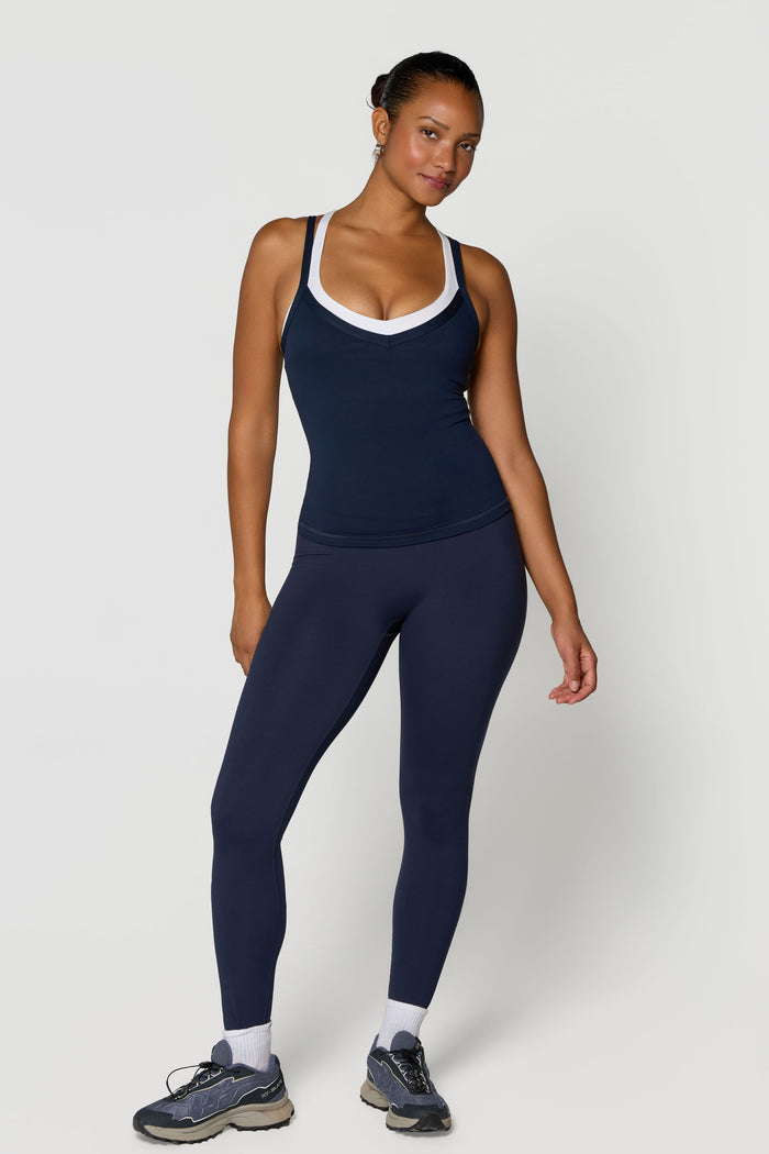 V Layered Tank - Navy/White