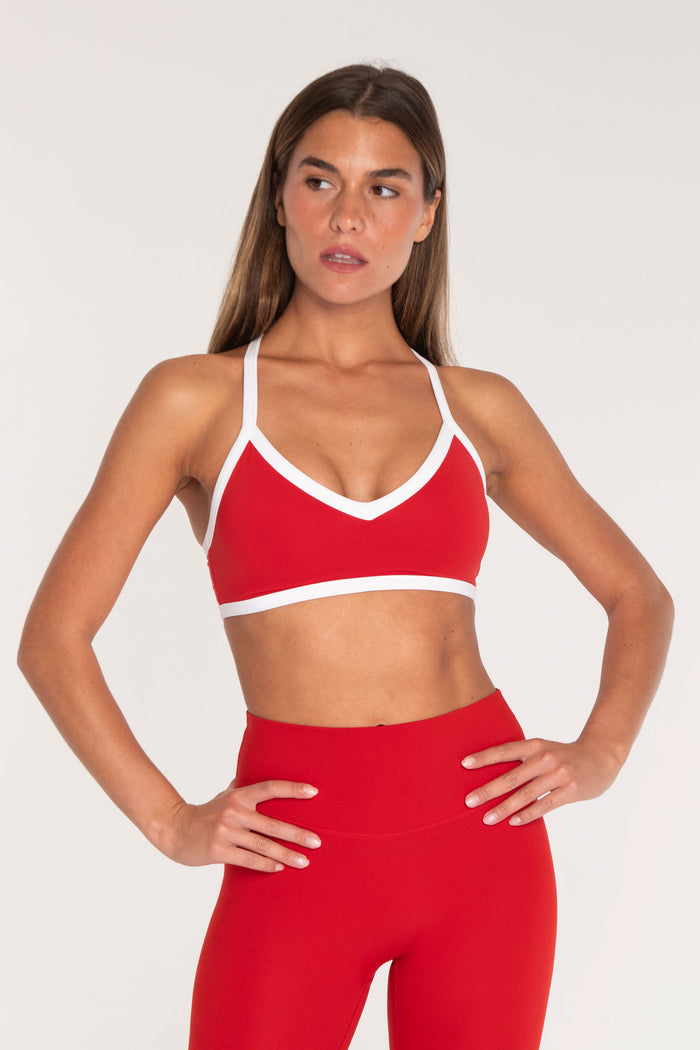 V-Neck Bra - Cherry/White