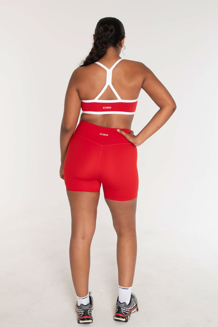 V-Neck Bra - Cherry/White