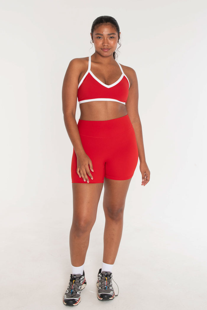 V-Neck Bra - Cherry/White