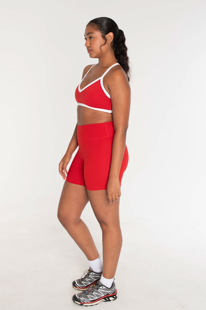 V-Neck Bra - Cherry/White