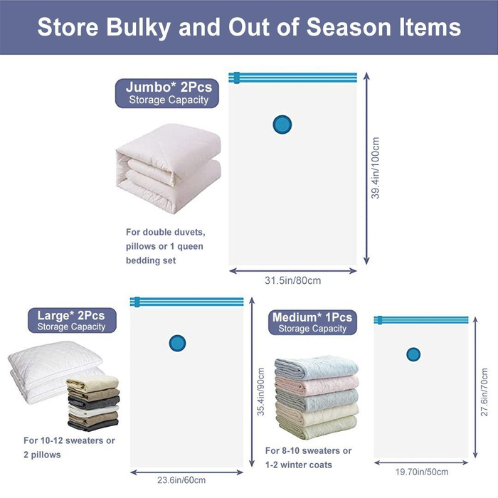 Vacuum Storage Bags Space Saver for Clothes Beddings 7 Piece