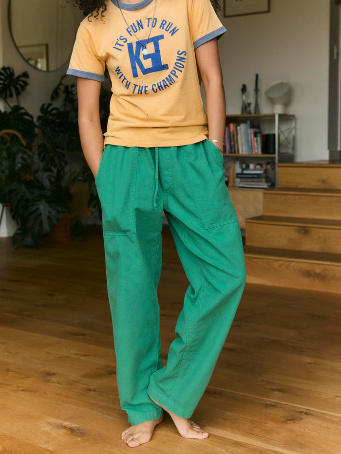 Saddle Brown ventura chore pant in jade