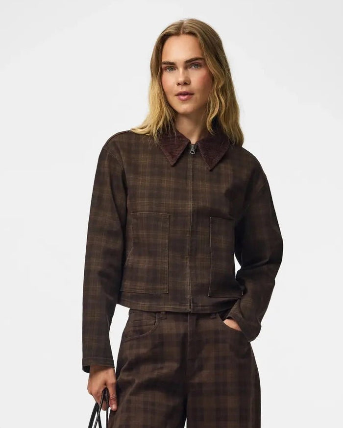 VERA SHORT JACKET - BROWN CHECK - Dinvintageshop