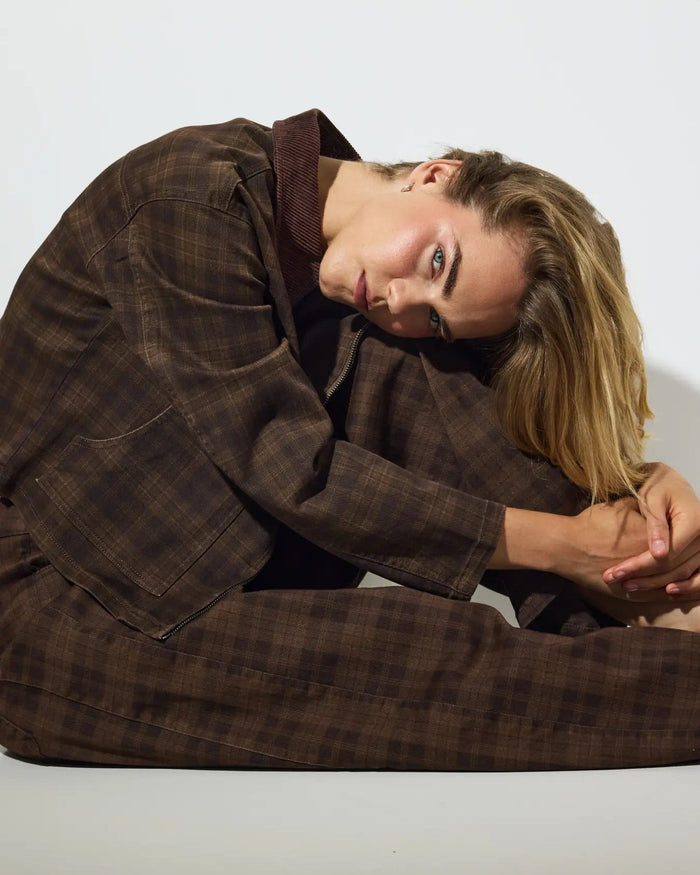 VERA SHORT JACKET - BROWN CHECK - Dinvintageshop