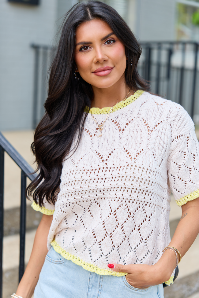 Wheatly Beige Short Sleeve Sweater