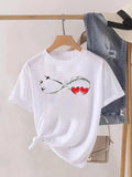 Women's Casual Short Sleeve Graphic T-Shirt with Love Heart Feather Design