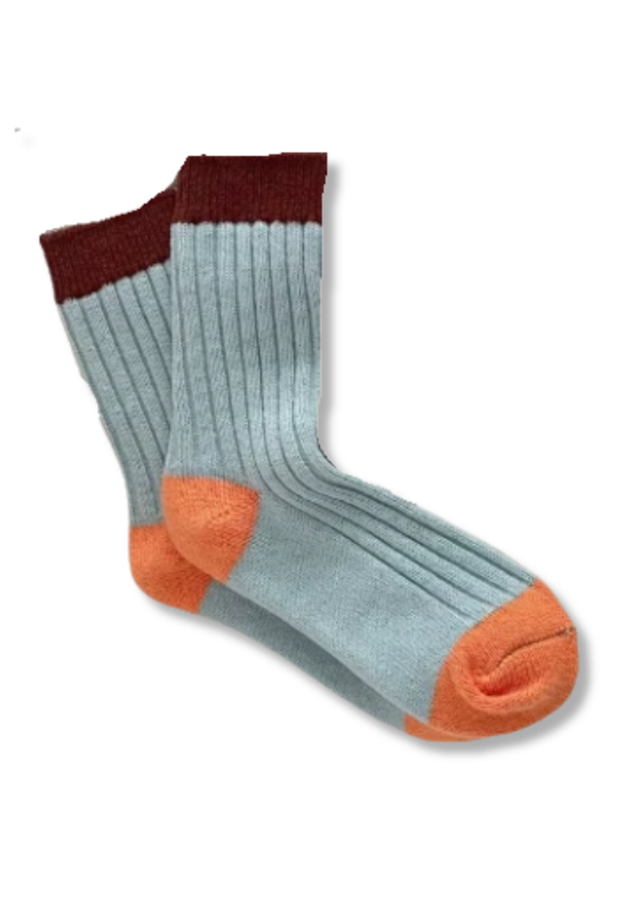 Wool Colorful Crew Socks - Blue / Maroon