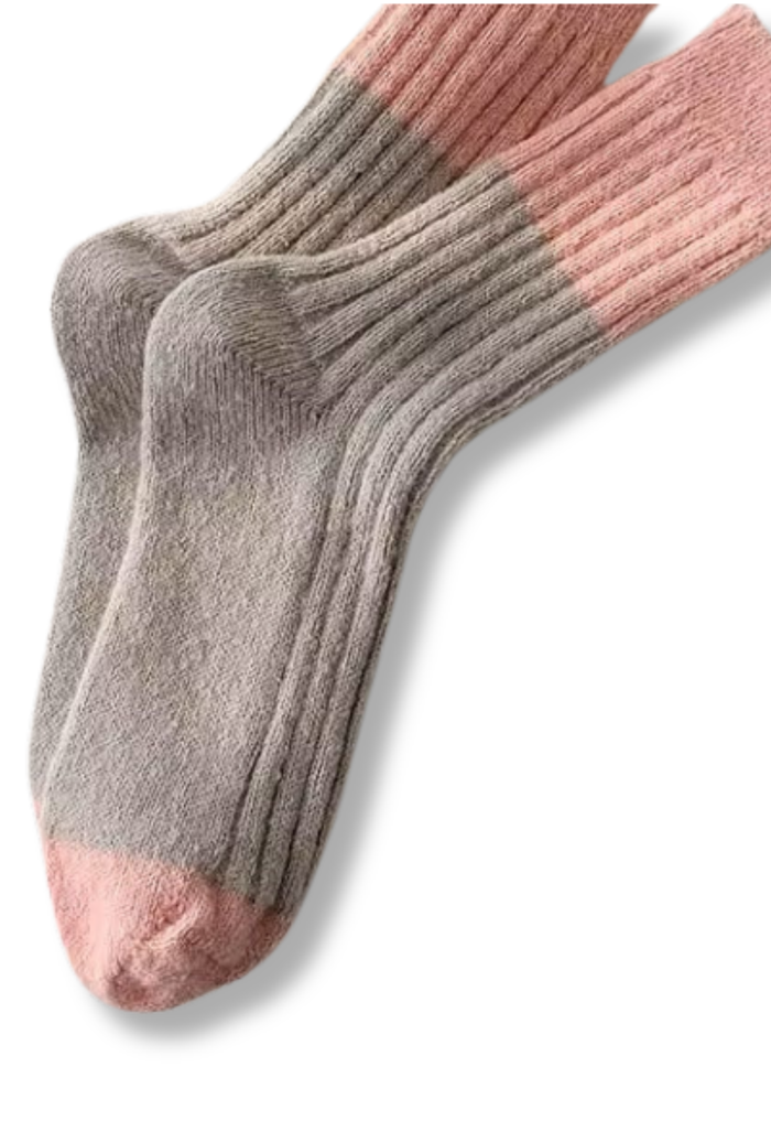 Wool Colorful Crew Socks - Grey / Pink