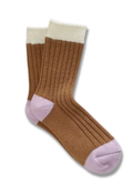 Wool Colorful Crew Socks - Mocha / Pink