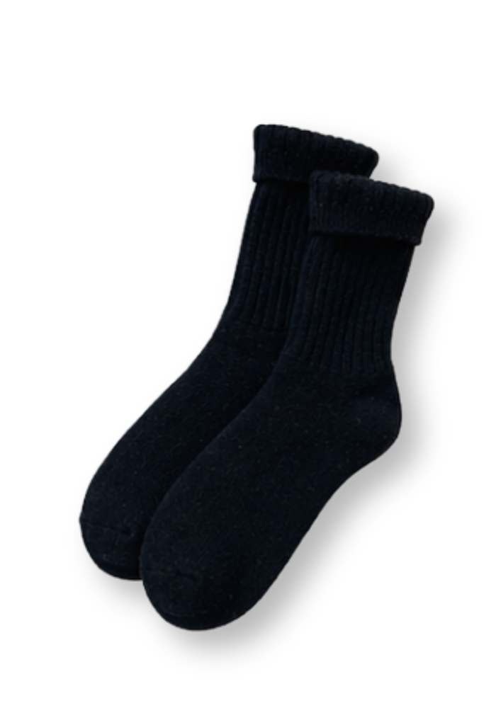 Wool Ribbed Crew Socks - Black