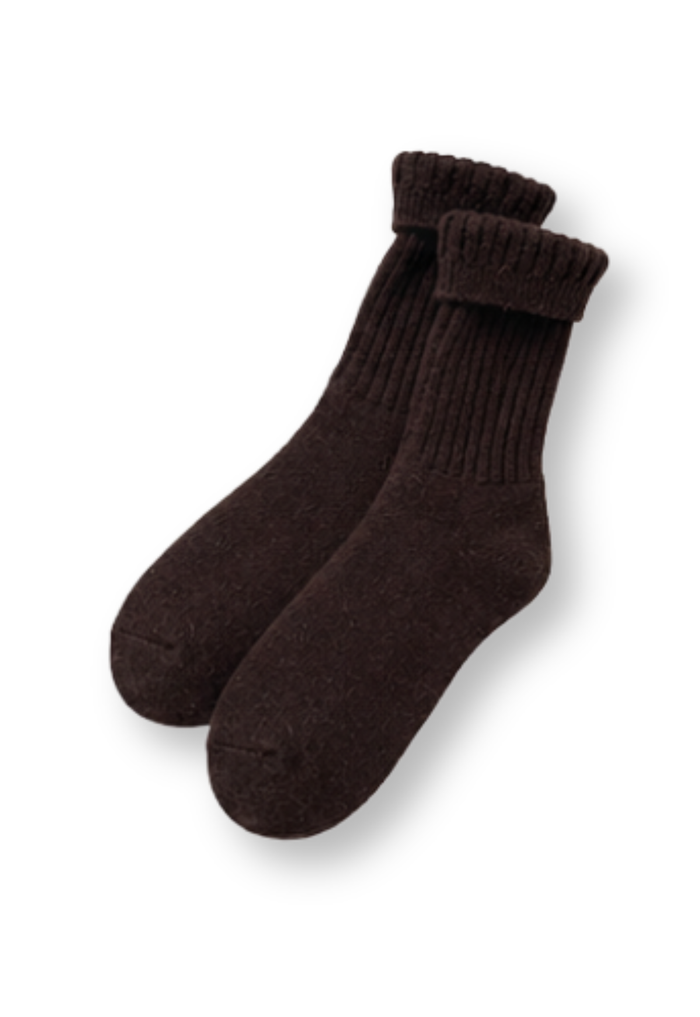 Wool Ribbed Crew Socks - Chocolate