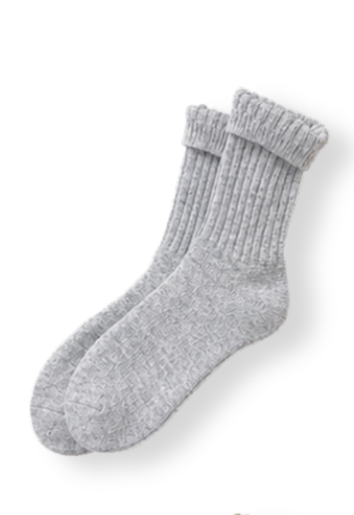 Wool Ribbed Crew Socks - Grey