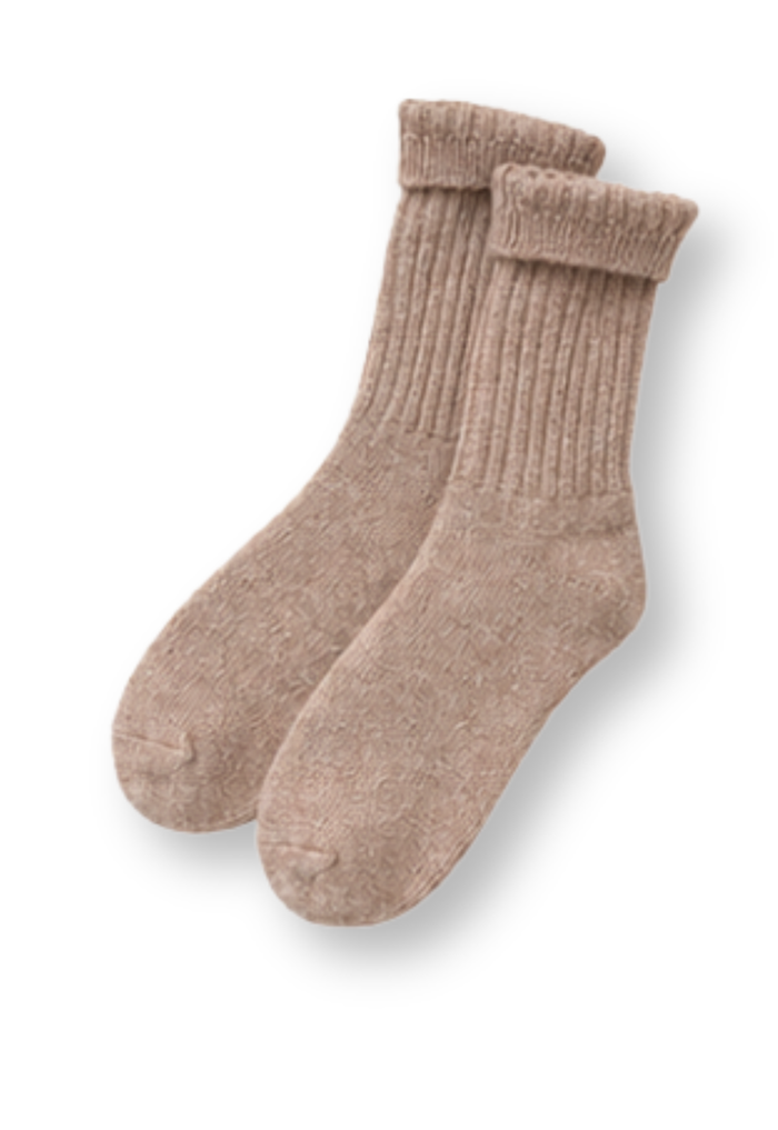 Wool Ribbed Crew Socks - Hazelnut