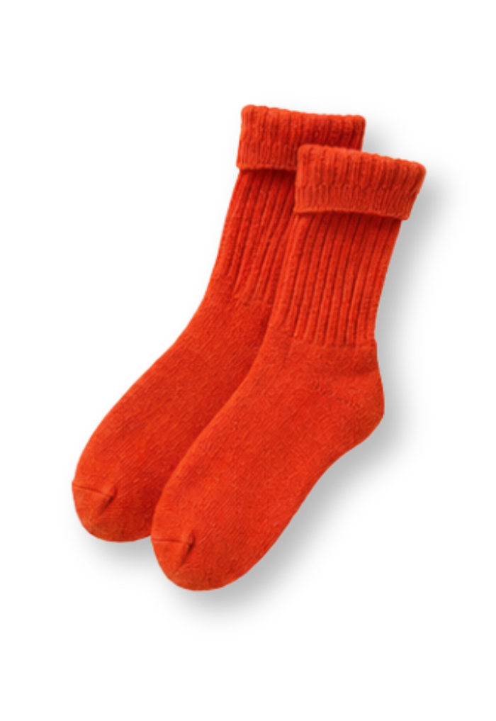 Wool Ribbed Crew Socks - Poppy Red
