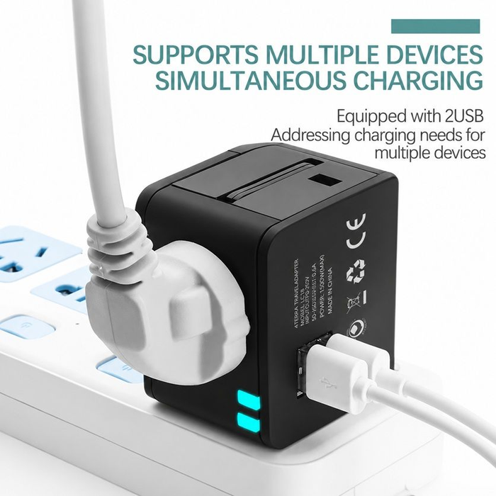 Worldwide Universal Travel Adapter Dual USB Fast Charging Power Plug for UK